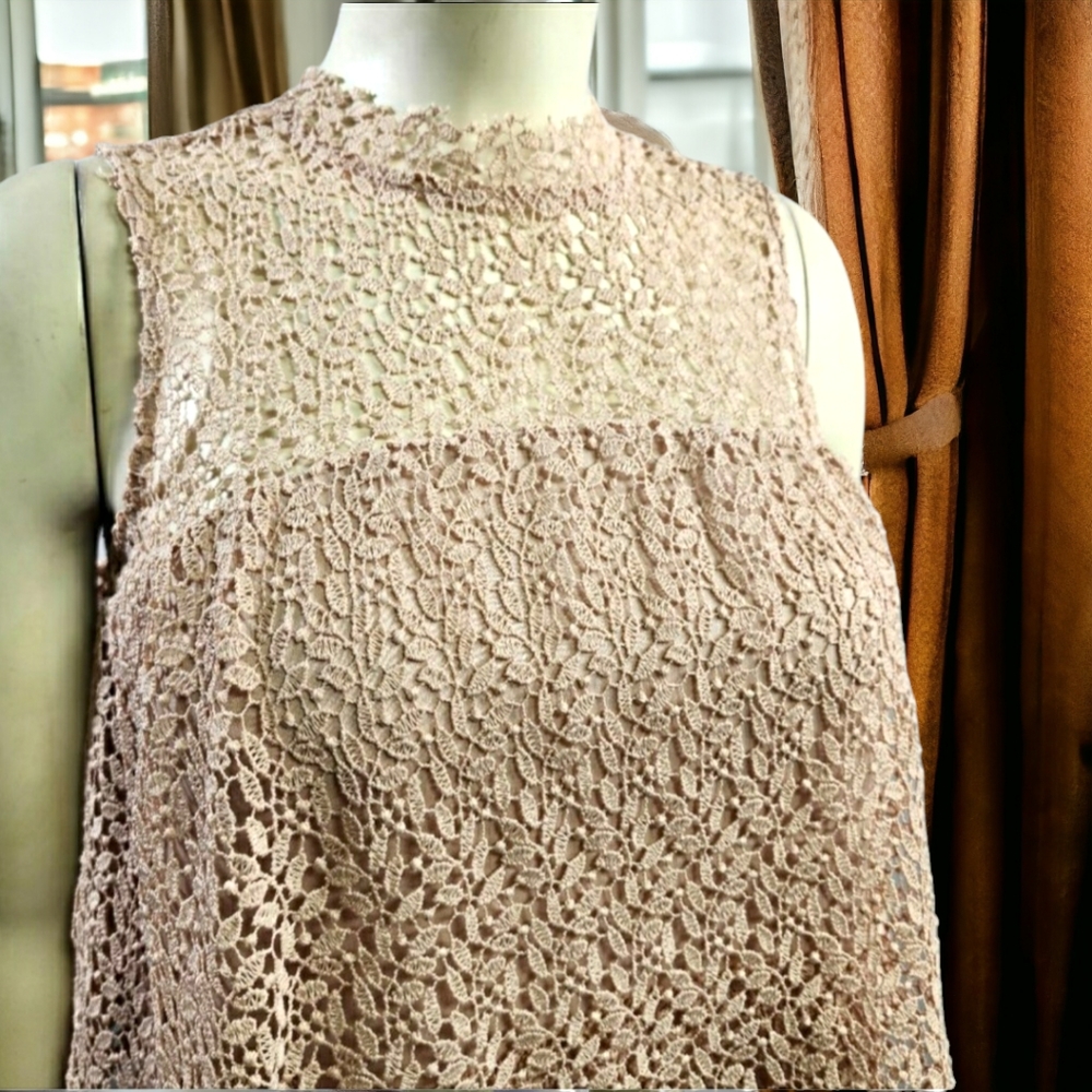 Zara Soft Beige Lace Short Dress, S, Sleeveless, Layered Top & Skirt, Gorgeous! - Picture 7 of 10